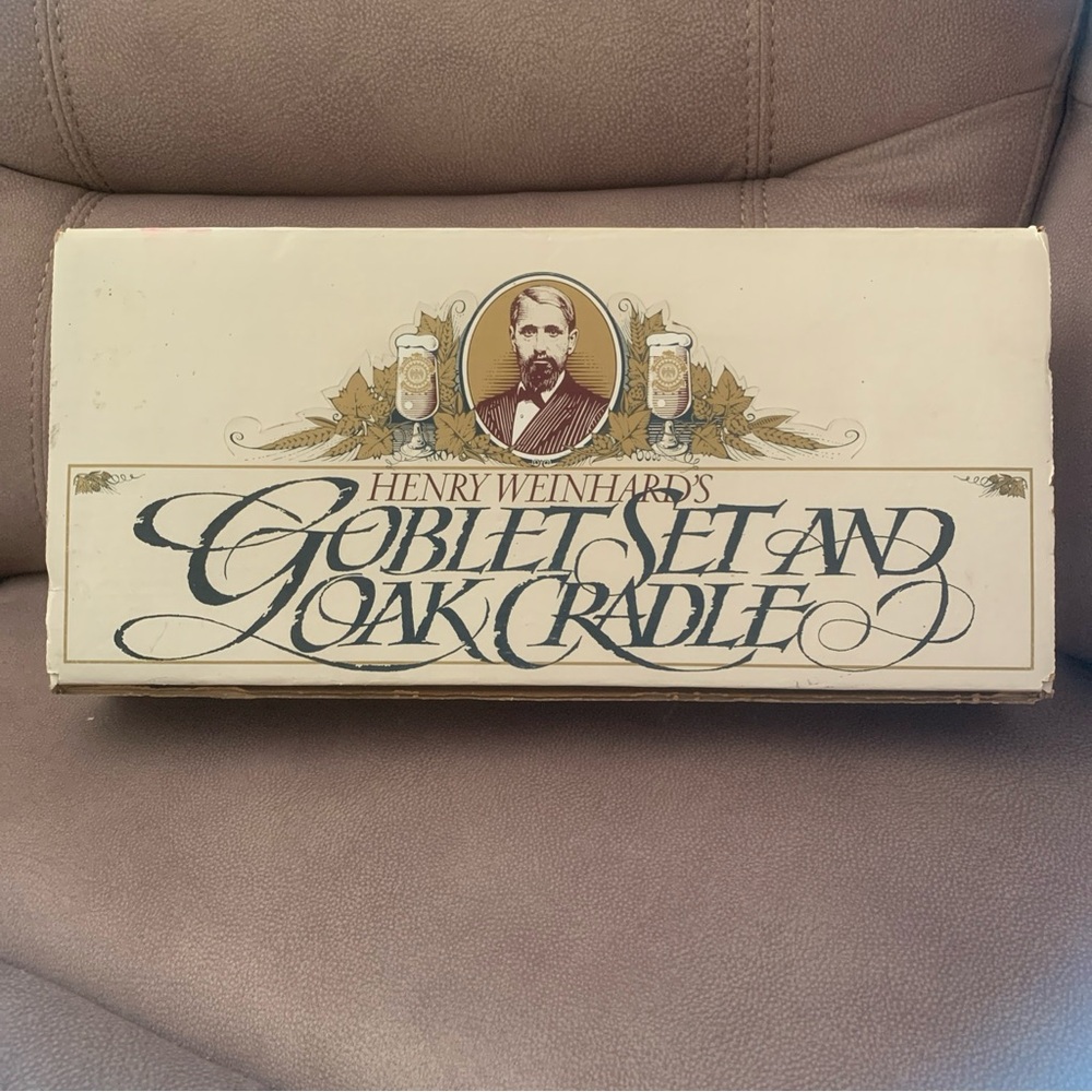 Henry Weinhard's 4 Goblet Set and Oak Cradle